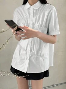 純色帶圖案前褶羈扣襯衫