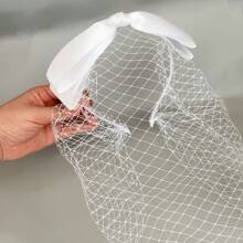 1pc 1920s Style White Veil Headpiece For Women, Suitable For Cocktail Parties, Churches, Vintage Inspired, Mesh Headband With Bow, Bridal Wedding Tea Party Hair Accessory ,Hair Band ,Diadema ,Hair Hoop Head Accessories