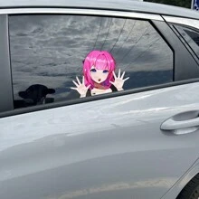 Pegatina de vinilo 3D de anime asomándose, decoración de coche para mujeres, pegatina autoadhesiva doble cara de chicas de anime y dibujos animados para coches, ventanas, parachoques, computadoras portátiles - Unitalla - Ver 5