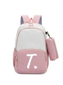 2 buc/Set Rucsac drăguț pentru studenți, rucsac simplu cu fermoar de capacitate mare, rucsac și geantă de papetărie, cu litere albe în formă de inimă A-Z, rucsac înapoi la școală, geantă de umăr de mare capacitate, echipat cu geantă de papetărie de aceeași culoare, rucsac pentru computer la modă și casual asortat pentru campus , Rucsac de damă, Rucsac de călătorie, Vacanță de călătorie, Sport în aer liber, Școală de fete, Studentă de fete, Cadou pentru fiica iubită, Cadou pentru întoarcerea la școală, Potrivit pentru uz școlar