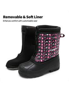 Boys Girls Mid Calf Snow Boots Cold Weather Insulated Waterproof Winter For Little/Big Kid Ski,Thick & Warm,Outdoor Play - 淺粉色 - 查看 2