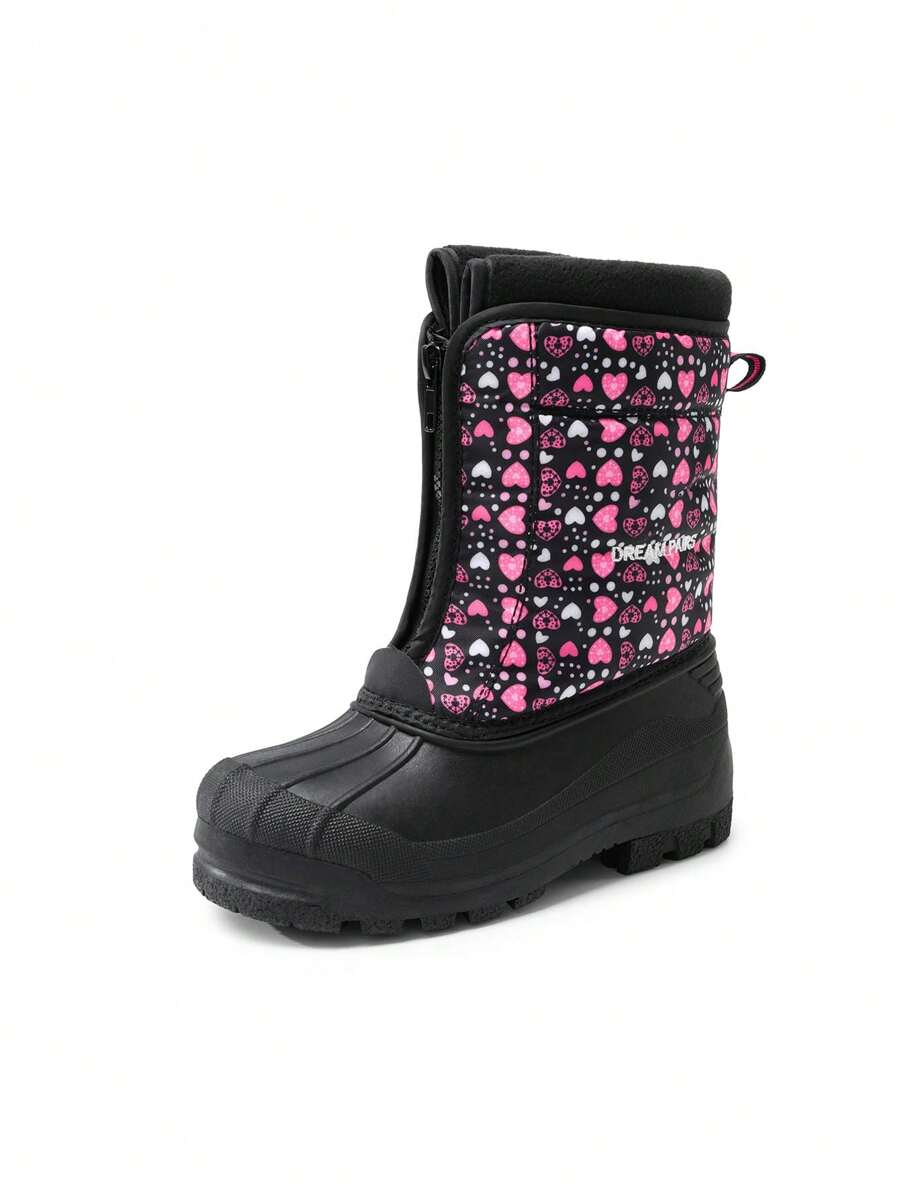 Boys Girls Mid Calf Snow Boots Cold Weather Insulated Waterproof Winter For Little/Big Kid Ski,Thick & Warm,Outdoor Play - 淺粉色 - 查看 1