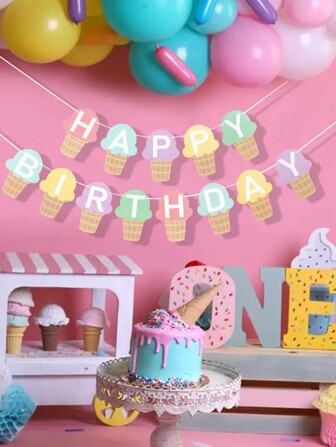 13pcs Ice Cream Themed Birthday Party Pennant Banner, Indoor/Outdoor Party Decorations,Christmas