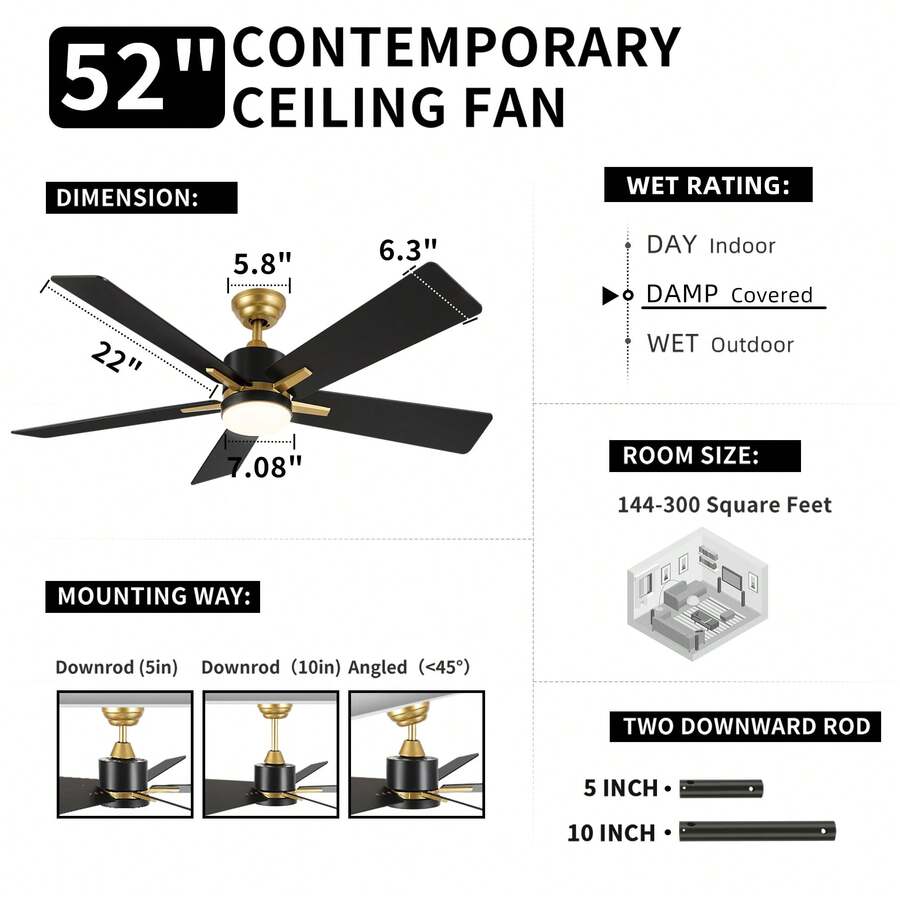 Sturdum 52 Inch Modern Smart Ceiling Fan With Light Remote And APP