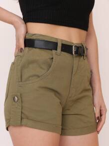 Women Denim Shorts - 軍綠色 - 查看 2