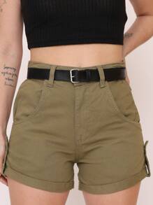 Women Denim Shorts - 軍綠色 - 查看 1