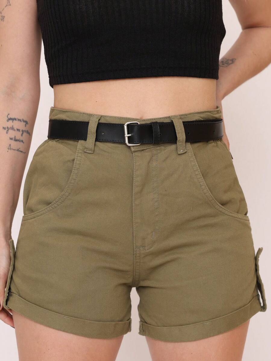 Women Denim Shorts - 軍綠色 - 查看 1