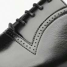 Men's Color Blocking Fashion Blok Carved Leather Shoes - Black - View 3