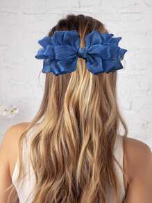 1pc Fashionable & Elegant Mesh Solid Pink Feather Bow Hair Clip, Suitable For Party, Dress, Gathering, Travel And Gift Valentine's Day, School Stuff, College, Pink Hair Clips, Bows, Cute, Hair Accessories, Head Accessories, Valentines Accessories, Hair Accessories For Women - Pink - View 5