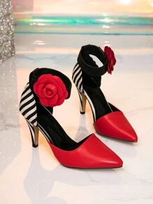 Fall/Winter Women's Pointy Toe High Heel Floral Design Slip-On Sandals - Assorted Colors, New Fashion,Elegant,Party