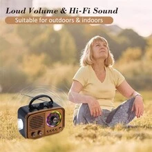 Altavoz Bluetooth multifuncional con radio FM, graves potentes y luces LED decorativas. - Marrón - Ver 9