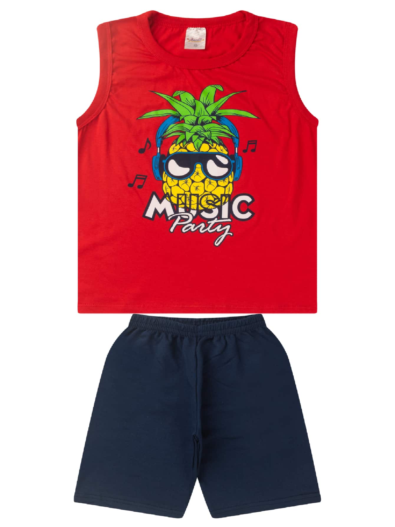 Youth Set For Boys Summer Half Mesh Tank Top And Sweatpants Shorts - 紅色 - 查看 1
