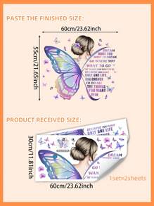 1 set d'autocollants décoratifs muraux avec texte anglais pour le dos et le papillon. Autocollants, stickers muraux, décalque vinyle pour la décoration de la maison, articles de décoration de printemps pour rafraîchir votre maison, autocollants de décoration de fête, cadeaux pour anniversaire et remise de diplôme