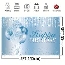 1 件银色和天蓝色水钻生日摄影背景，甜蜜 16 18 21 气球闪耀生日背景，适合任何年龄女性，生日快乐派对装饰，蛋糕桌横幅，圣诞节 - 彩色 - 查看 5