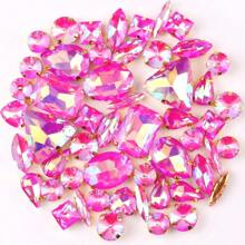 50 piezas/paquete, caramelos de gelatina de colores AB en formas mixtas, piedras de cristal coser a mano con base de metal dorado plano con agujeros, material de costura brillante con piedras preciosas para accesorios DIY, se pueden usar para decorar ropa, vestidos, bolsos, zapatos, broches, aretes, manualidades