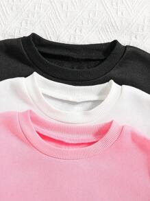 3pcs/Set Tween Girls' Heart Print Warm Crew Neck Sweatshirts