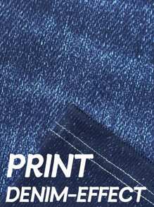 Plus Size Women's Leggings Imitation Jeans Effect Printed High Stretch Soft Fashionable Vintage Knitted Tights Sports Pants Female Clothing - Blue - View 8