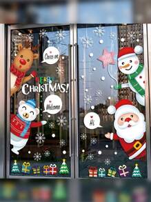 1 Weihnachtsfensteraufkleber, Anhänger Elch weiße Schneeflocke Fensteraufkleber, Winterdekoration für Weihnachtsparty Zuhause, Szenenendekoration, für Glastüren, Glasvitrinen, Kühlschränke, Fenster, Bodenspiegel, Türen und andere Feiertags-Dekoration, Zimmerdekoration, Heimdekoration, Bürodekoration, Themenfestdekoration, Weihnachtsdekoration, Weihnachten