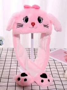 Cute Cartoon Ear Embroidery Airbag Fluffy Hat With Moving Ears, Autumn/Winter