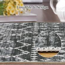 Teppich im Boho-Stil, schmutzabweisender, leicht zu reinigender Innen- und Außenteppich für Wohnzimmer, Schlafzimmer, Wintergarten, Salon, fusselfreier Teppich mit niedrigem Flor - Schwarz - Übersicht 4