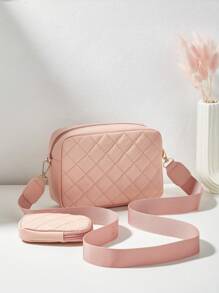 1 pieza Bolsa con patrón ondulado en relieve con letras para niña, bolsa para teléfono móvil y monedero
