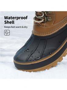 Kids Winter Snow Boots | Waterproof Insulated Mid Calf Ski Boots With Cozy Knit Collar For Boys & Girls - Cà phê nâu - Xem 5