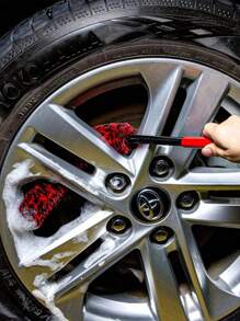 柔軟刷毛汽車輪胎清潔刷，長柄設計，適用於內圈清潔和輪胎洗滌，汽車美容工具