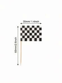 24 piezas/50 piezas Decoraciones para cupcakes con banderas a cuadros negras y blancas tipo carreras, decoraciones para pastel para fiesta de cumpleaños de autos de carrera, Navidad - Blanco y Negro - Ver 5