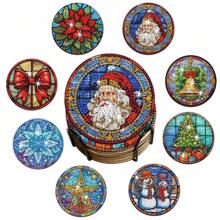 8pcs/Set DIY Christmas Diamond Painting Coasters With Holder Anti Slip Wood Diamond Art Painting Christmas Coasters Crystal Rhinestones Diamond Art Christmas Coasters For Adults - Multicolor - View 14