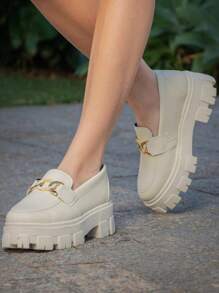 Women's Moccasin Tractorado Oxford Chunky Platform - Màu be - Xem 1