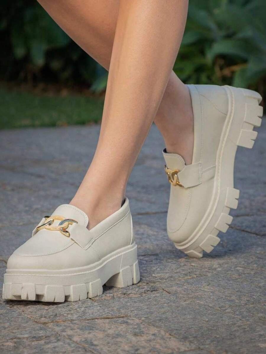 Women's Moccasin Tractorado Oxford Chunky Platform - Màu be - Xem 1