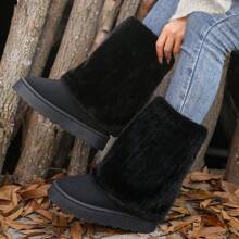 Botas térmicas para mujer con suela gruesa, forradas con piel de zorro artificial y con costuras en