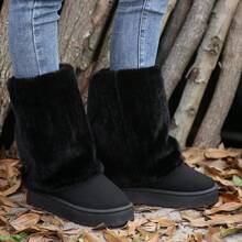 Botas térmicas para mujer con suela gruesa, forradas con piel de zorro artificial y con costuras en