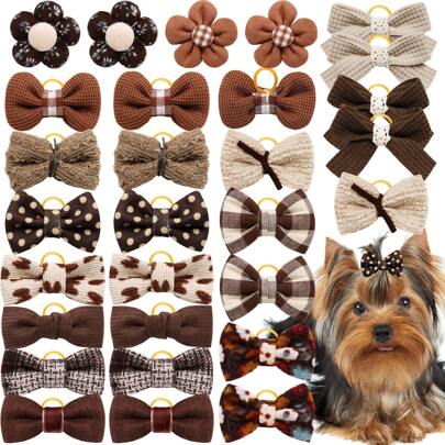 Pet Coffee Colored Flower Bow, Dog Headband, Classic Colors, Pet Grooming, Headwear Accessories, Cat And Dog Universal, Color Random 10pcs