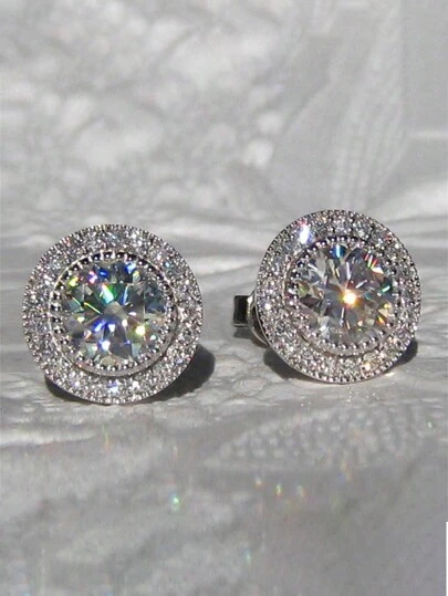 新款韩式耳环镶嵌闪亮圆形方晶锆石，优雅大方女式耳钉