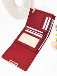 女士小巧钱包 柔软 PU 红色 折叠式 多功能 大容量 卡包 学生用 拉链硬币袋 方便 节日礼物 钱包 带肩带的小钱包 女士钱包 钱包 钱袋 - 紅色 - 查看 2