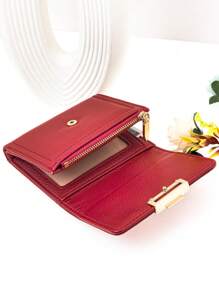 女士小巧钱包 柔软 PU 红色 折叠式 多功能 大容量 卡包 学生用 拉链硬币袋 方便 节日礼物 钱包 带肩带的小钱包 女士钱包 钱包 钱袋 - 紅色 - 查看 5