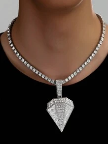 1 Peça Colar com Pingente Grande de Strass Punk Hip Hop para Homens, Corrente Miami Toda Cravejada de Strass, Joia de Festa para Mulheres