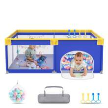 VA-Cerulean Cercadinho para bebês, 127x127x68cm / 150x180x68cm / 180x200x68cm, animal azul, cercadinho dobrável para crianças Cercadinho para bebês com bolas do oceano, pulseira de treinamento, rede respirável e bolsa