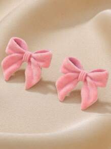 1 对儿童甜美可爱时尚简约植绒蝴蝶结耳钉 - 1pcs - 查看 4