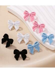 1 对儿童甜美可爱时尚简约植绒蝴蝶结耳钉 - 1pcs - 查看 2