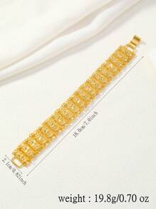1Pc Phong Cách Openwork Họa Tiết Hoa Đồng Mạ Vàng 24K Có Thể Điều Chỉnh Vòng Tay Trang Sức Dành Cho Nữ - Vàng - Xem 4