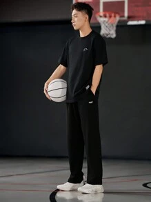 UZISER Men's Breathable Lightweight Woven Straight Leg Basketball Running Training Pants - Black - View 8