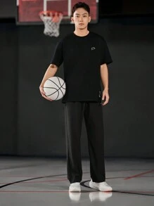 UZISER Men's Breathable Lightweight Woven Straight Leg Basketball Running Training Pants - Black - View 9