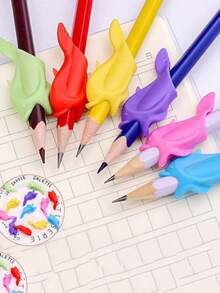 SHOULI 70pcs/Pc Mixed Color Dolphin Pen Holder Pencil Correction Holding Posture Writing Grasp Pen Magic Pencil Pen Pen Corrector Five-Finger Pen Holder Corrector, Suitable For Homework, Household Necessities - Multicolor - View 4