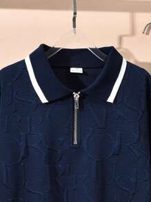 Vihyde 2pcs/Set Boys Vintage Zip Collar Long Sleeve Polo Shirt & Cuffed Pants
