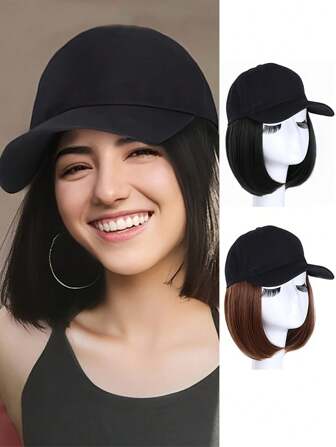 8-Inch Synthetic Bob Wig With Hat, Blonde, Heat Resistant Short Wigs For Women Daily