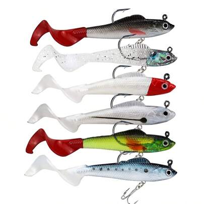 Lures For Bass Jig Head Soft Swimbait, 6 Packs 6 Colors Plastic Bait For Saltwater/Freshwater Fishing