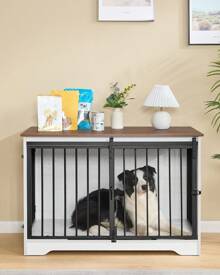 HaluPeit Dog Cage Furniture, Dog Box, 2 Doors, Modern Dog House For Small/Medium/Large Dogs Up To 100 Kg, Side Table, Dog House For Home, 60 X 100 X 68 Cm - 棕色 - 查看 2