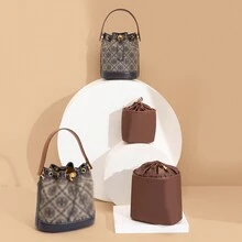 Túi đựng đồ nhẹ và mềm màu đen, thích hợp cho túi xô, túi bên trong, túi mini, túi giữa, túi lót đựng đồ, túi nylon chống thấm nước có dây rút đôi, phụ kiện dung tích lớn cho túi, túi lót, túi sắp xếp, túi đựng ví - màu đen - Xem 3